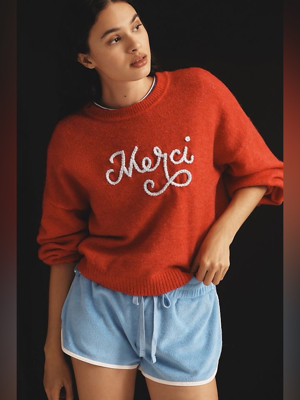 Sundry Merci Embroidered Crew Neck Sweater Wool Blend Women’s M